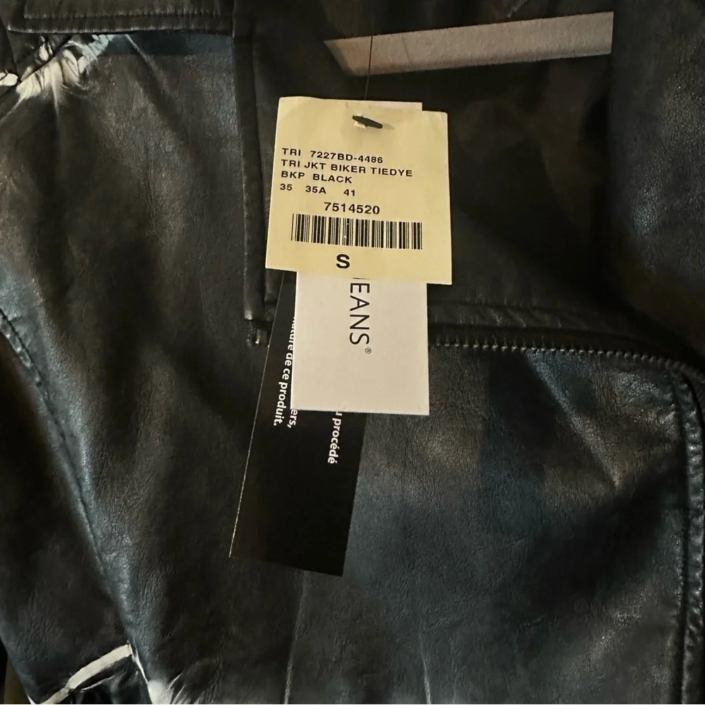 Tribal Women’s Black White Tie Dye Print Faux Vegan Leather Jacket Sz S NWT - Picture 11 of 13